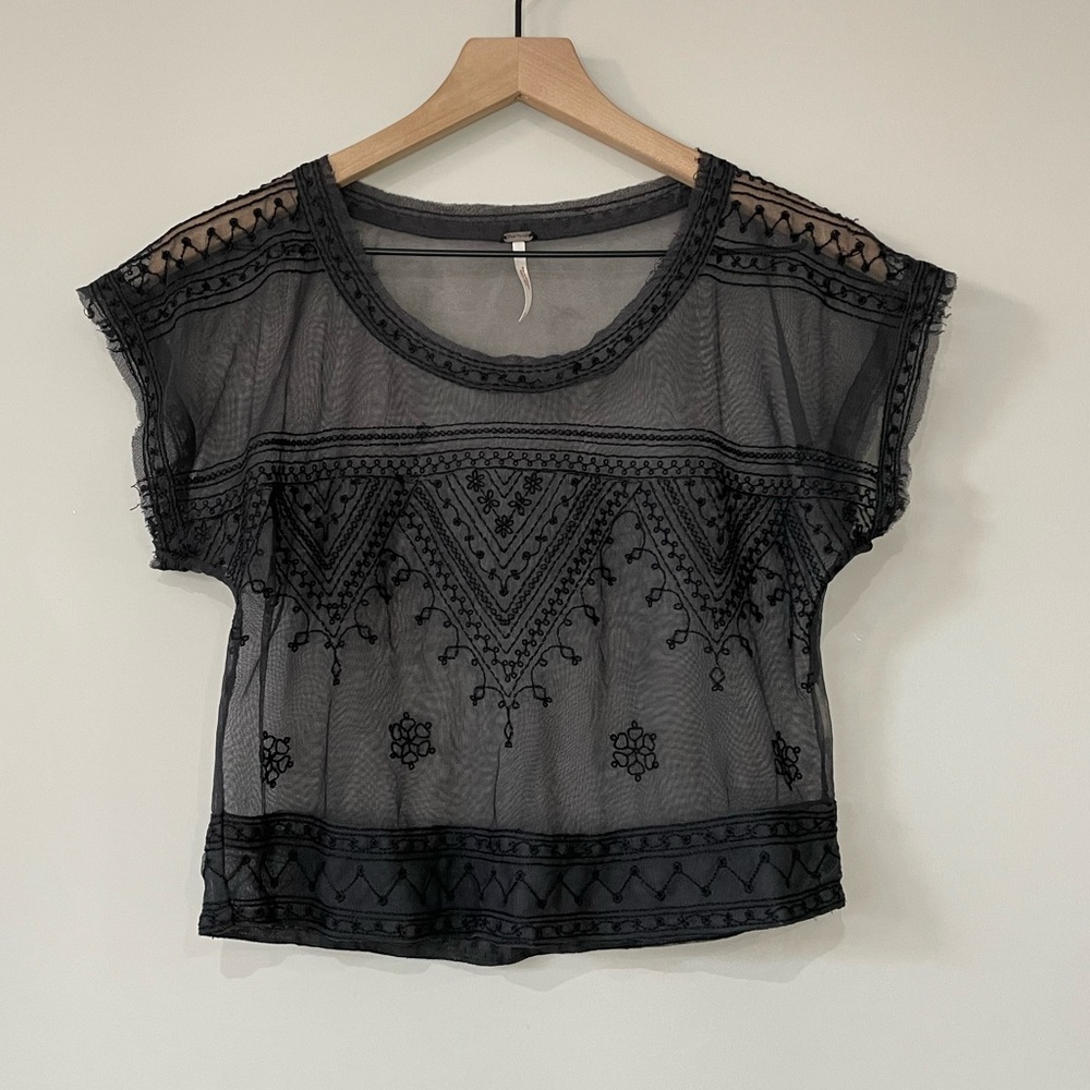 Free People Vicky lace embroidered mesh top